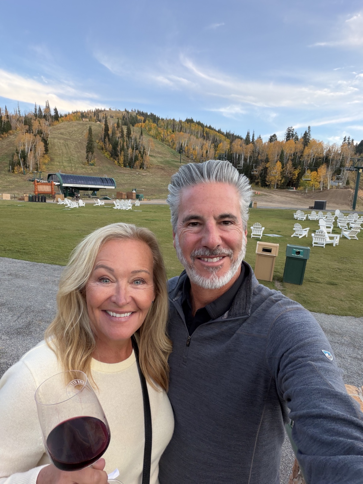 Vickie and Oren smiling on the ski slopes above Park City, Utah